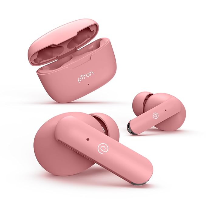 pTron Bassbuds Duo In-Ear Wireless Earbuds, Immersive Sound, 32Hrs Playtime, Clear Calls TWS Earbuds, Bluetooth V5.1 Headphone,Type-C Fast Charging, Voice Assist & IPX4 Water Resistant (Flamingo Pink) at Rs. 549