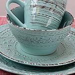 Elama Embossed Stoneware Ocean Dinnerware Dish Set, 16 Piece, Turquoise - Image 4