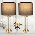Black Gold Bedroom Lamps Set of 2 - Touch Bedside Lamp for Night Stands with USB C+A, 3 Way Dimmable Nightstand Table Lamps for Living Room, Modern Glass Lamp for Bed Side Guest Room