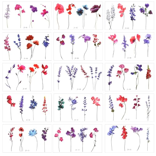 Heclia 60 Sheets Watercolor Flower Lavender Temporary Tattoos For Women, Tiny Wild Floral Tattoo Stickers, Waterproof Fake Tattoos That Look Real And Long Lasting, Realistic Tattoo for Body