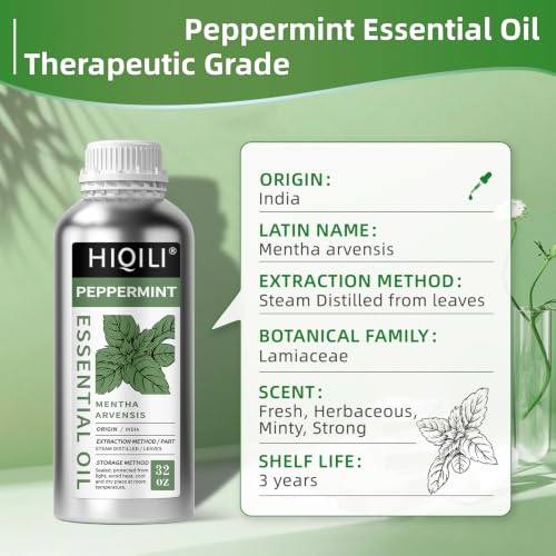 Image of HIQILI Peppermint Essential Oil for Hair Care & DIY, Freshening Air | Refreshing Minty Aroma for Soap Making, SPA & Home Use- 1000ml / 33.8 fl oz