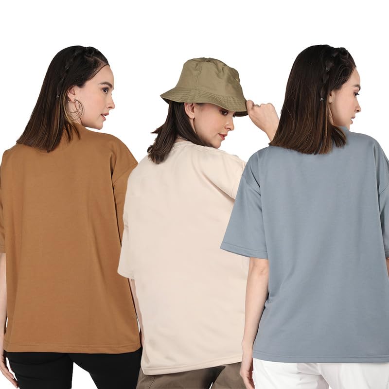 Image of CHKOKKO Oversized T-Shirt for Women Cotton Blend Soft Loose Fit Tshirt Top for Summer Half Sleeves Drop Shoulder Trendy Stylish Solid for Casual Streetwear, Outings or Travel
