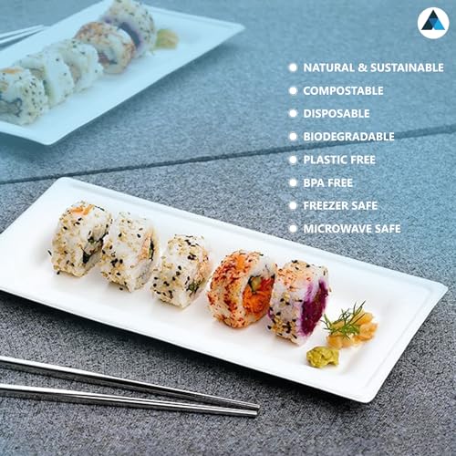 Nationwide Paper 26x13cm Eco-Friendly Heavy Duty Rectangular Plates Natural Sugarcane, Biodegradable, Compostable Bagasse - Pack of 50 - Image 4