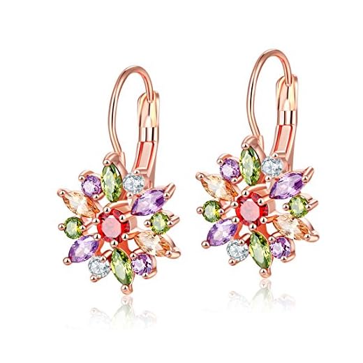YAZILIND élégant accessoires rose plaqué or fleur fleur zircon hypoallergénique Crochet boucles d'oreilles pour les femmes cadeau (couleur)