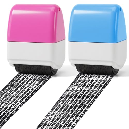 2 Pcs Identity Theft Protection Roller Stamp Confidential Roller Stamp Practical Privacy Rollers Stamps for Mail Address ID Blackout Privacy & Security(Blue, Dark Pink)