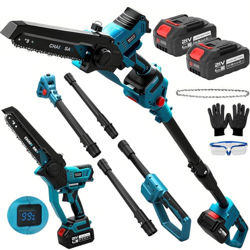 Kistrba Motosierra telescópica sin escobillas de 8 pulgadas con batería de 8000 mAh, con barra de extensión, altura de trabajo de hasta 4,5 m (longitud de la barra de 2,5 m), ideal para jardín y corte