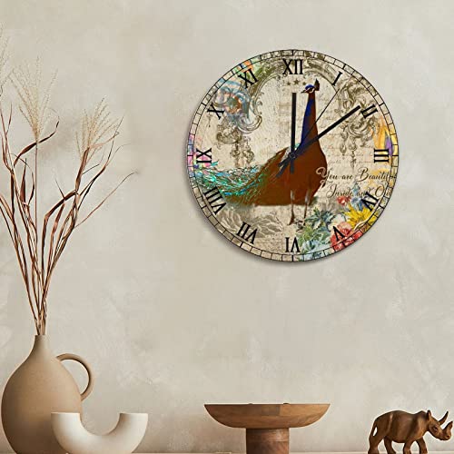 Horloge murale plumes de paon 38 cm au design rustique et elegant - 4