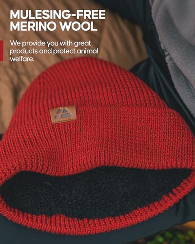Image of DANISH ENDURANCE Merino Wool Beanie for Men & Women, Fleece Lined Hat, Soft, Stretchy, Fisherman Beanie, Warm Wool Hat