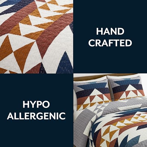 PENDLETON Explorer King Quilt Bedding Set with 2 Shams Premium Cotton Lightweight Quilted Bedspread Coverlet for Bed Rustic Home Decor Machine Washable, 110-inch x 96-inch, Blue Grey Multicolor