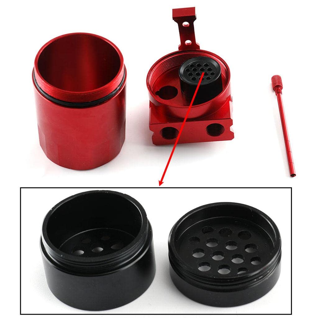 Qianly Depósito de Aceite Universal de 300 Ml, Kit de Filtro de Ventilación del Motor con Depósito de Suministro de, Línea de Repuestos para Automóv, Rojo con Filtro