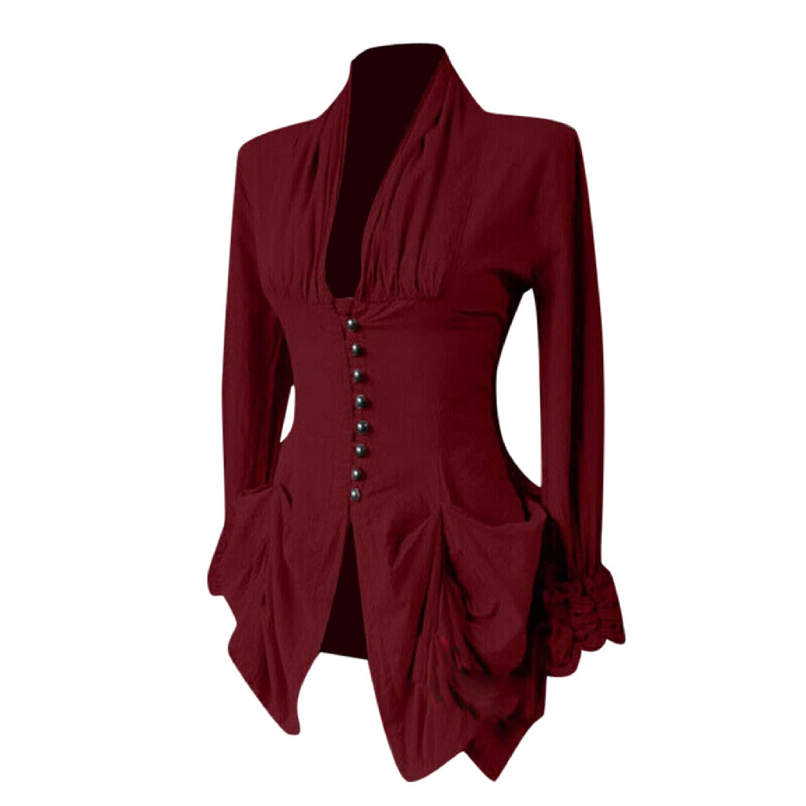 Women's Gothic Pirate Shirt UK Deals Ladies Victorian Blouse Ruffle Tops Vintage Long Sleeve Blouses Renaissance Shirts Medieval Steampunk Sweatshirt Pullover Tunic Top Cotton Shirt with Pockets
