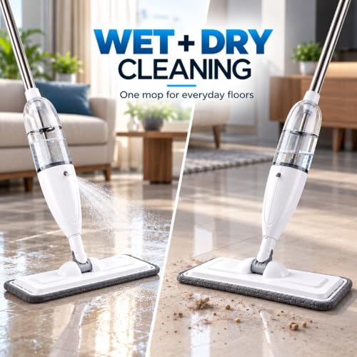 Image of Spray Mop for Floor Cleaning with 360 Degree Rotating Head, 1 Washable Microfiber Pad & Refillable Bottle | Wet & Dry Mop for Home, Kitchen, Wooden & Marble Floors (White)