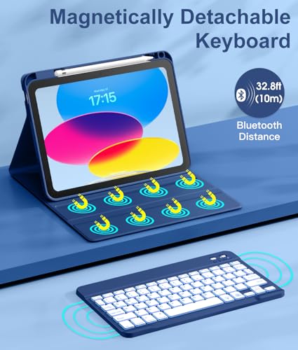 Image of Hamile for iPad 11th 10th Generation Case with Keyboard - 7 Colors Backlit Wireless Detachable Folio Keyboard Cover with Pencil Holder for iPad A16 11-inch 2025 10th Gen 10.9 Inch 2022 (Navy Blue)