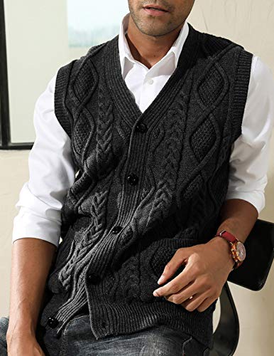 Image of PJ PAUL JONES Mens Cable Knit V Neck Sweater Vest Button Up