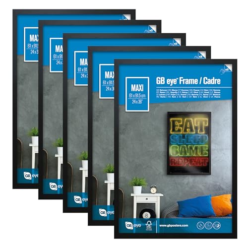 24x36 Frame, FSC Black Wood Poster Frame, Scratch Proof Glazing, Vertical and Horizontal Wall Mounting, Set of 5 for Photo Gallery, Home, Room, Office Decor 5pcs