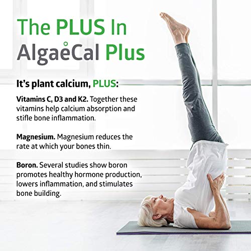 AlgaeCal Plus – Plant-Based Calcium Supplement with Magnesium, Boron, Vitamin K2 + D3 | Increase Bone Strength | All Natural Ingredients | Highly Absorbable | 120 Veggie Capsules per Bottle (6 Pack)
