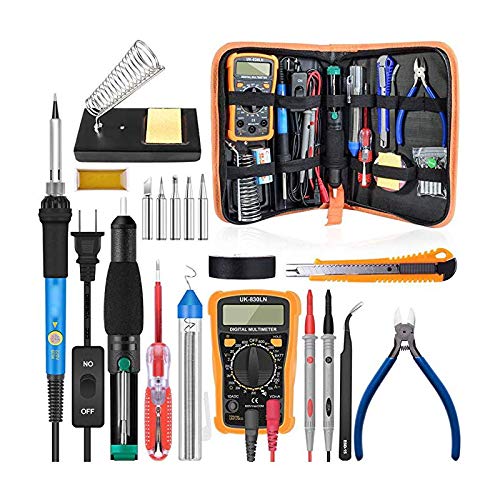Soldering Soldering Iron Kit 60W Adjustable Temperature Welding Tool Digital Multimeter Soldering Iron Tips Desoldering Pump Wire Stripper - (Plug Type: US)