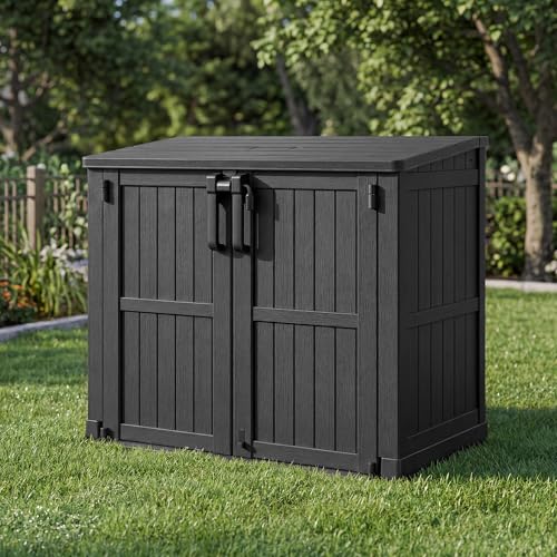 Image of LHBcraft Waterproof Outdoor Storage Box 36 Cu Ft,Portable Horizontal Resin Storage Shed with Lockable Doors,Outdoor Storage Cabinet for Patios