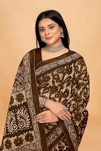 Image of TAMAIRA FASHION Mulmul Pure Cotton Saree For Woman Floral Batik Printed |Office Wear Daily Wear Sarees For Women Without Blouse Piece (Available in 16 Colours)