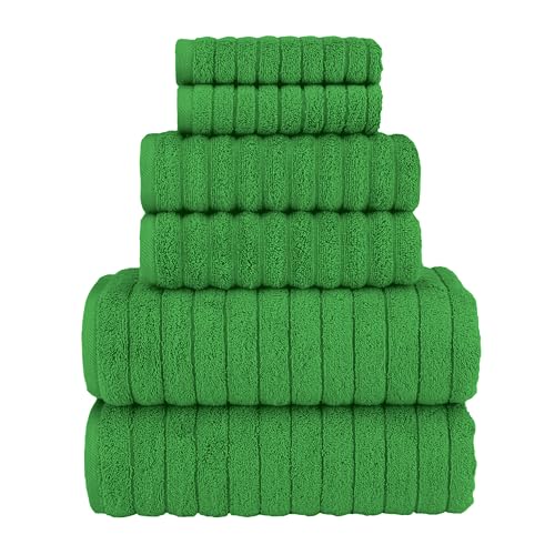 Image of Elegant Comfort 100% Turkish Cotton Corduroy Ribbed Luxury Bath Towels 6-Piece Set, Premium Feel - Quick Dry, Highly Absorbent, Contains 2 Bath Towels, 2 Hand Towels, and 2 Washcloths, Emerald Green