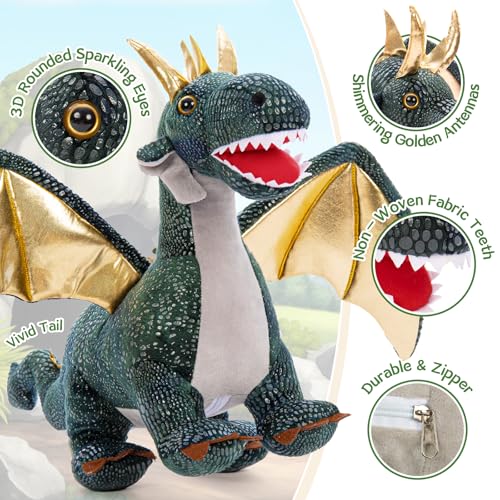 Image of Dragon Plush Toy with 4 Babies, 21.7 inch Stuffed Animal, Dark Green