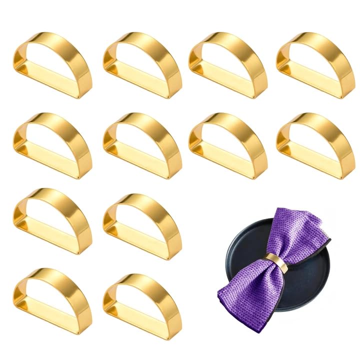 12 Pièces Anneaux de Serviette, Métal Boucles De Serviettes Doré, Rond de Serviette de Table Forme de D Anneau Serviette Vintage Elégantes pour Ramadan...