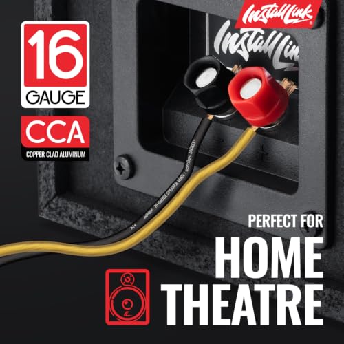 Image of Install Link 16 AWG Gauge Speaker Wire (100 Feet) Car or Home Theater (CCA) | 16 /2 Speaker Cable, 2-Conductor, Frosted Yellow /Black, Easy Strip, Polarity ID, for Car Audio & Home Stereo