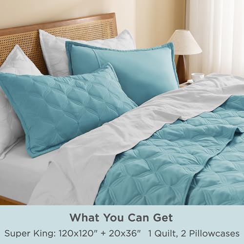 Image of Litanika Oversized King Quilt Bedding Set,120x120Inch Super King Grayish Teal Comforter Bedspreads Lightweight Bed Coverlets Boho Bedding Cover Decor All Season, 3 Pieces (1 Quilt, 2 Pillowcases)