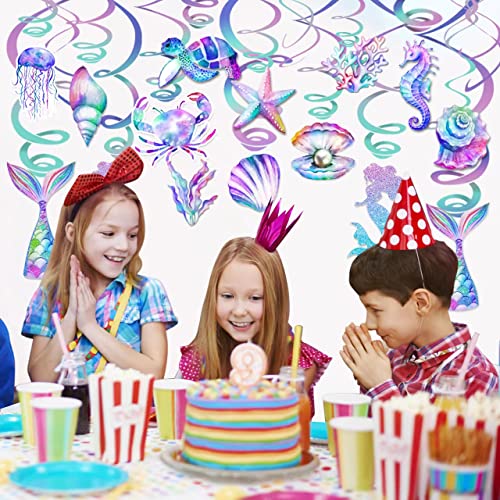 Image of 30 Pcs Mermaid Hanging Swirl - Mermaid Party Decorations, Mermaids Parties Supplies for Girls, Ocean Ceiling Streamers for Mermaids Party Favors, Baby Shower and Theme Birthday Parties Decoration