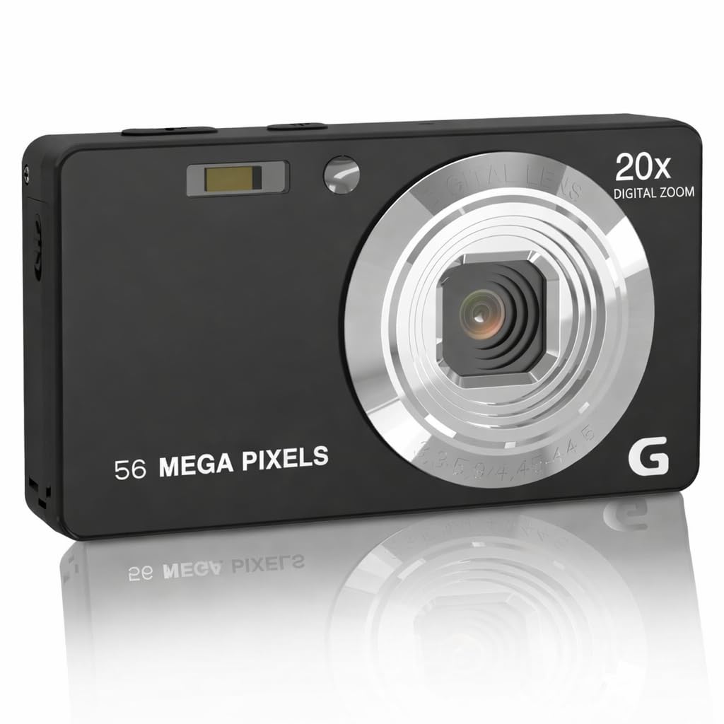 4K Ultra HD Digital Camera, 56MP Point & Shoot with 20X Zoom, Anti-Shake, Autofocus, Dual Battery – Compact Photography Camera for Adults & Beginners (Black)