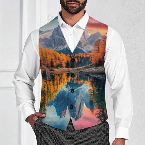 Dolomites in Italy Autumn Scene Men's Formal Suit Vest for Business Formal Or Casual Dress Waistcoat Wedding2