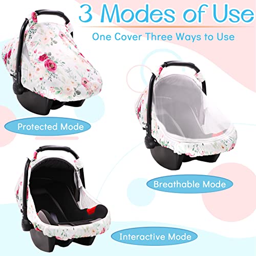 Image of Summer Baby Car Seat Cover, Baby Carseat Cover Girls, Privacy Carseat Canopy Protect Newborn, Breathable Comfortable, Watercolor Pink Flower
