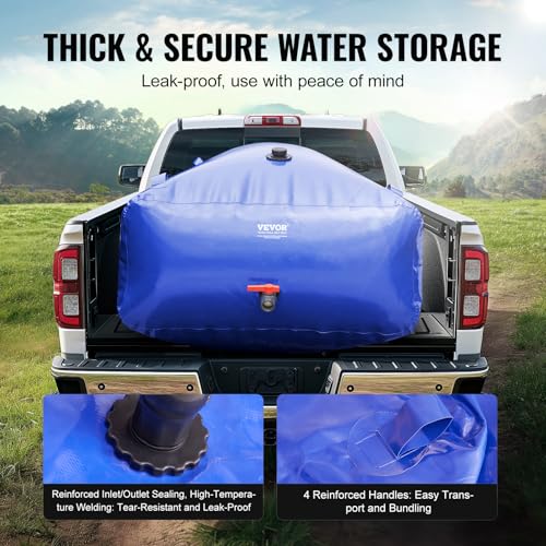 VEVOR 1000L Wasserblasen Aufbewahrungsbehälter, 1000D blaues PVC, zusammenklappbare Wasserspeicherbehälter, große Kapazität, weicher Wasserbeutel, tragbare Wasserblase, Brandschutz, Camping