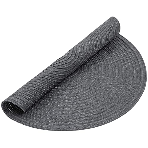 Image of SHACOS Round Placemats Set of 6 Washable 15 inch Round Table Mats Cotton Polyester Woven Braided Place Mats for Dining Table (Charcoal Gray, 6)