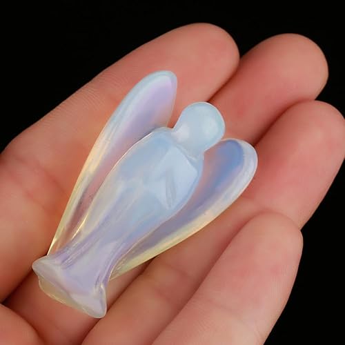 LIZEALUCKY Figura de ángel de cristal de 15 pulgadas piedra preciosa de ópalo natural estatua de ángel de la paz topacio de cuarzo piedra curativa