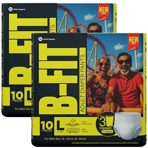 Image of B-Fit Regular Adult Diaper L Size Pants | 20 Count (Large) | Waist 30-56 inch | Unisex | Leakproof | Even Absorption | Long Protection hours | Brief-Like Fit & Soft Elastic Waist