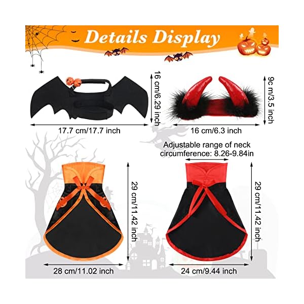 Potchen 5 pcs halloween vampire costume for cat, devil witch hat for cat, pet cat bat wings, cat pumpkin witch pet cape vampire costume for puppy cat cosplay dress up accessories - image 3
