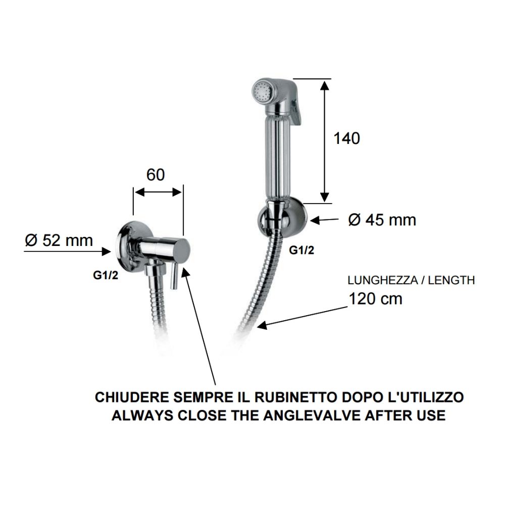 Doccetta Bidet Remer Shut-off Nera Opaca – ABS Stampato, Made In Italy, 332ORNE, Stile Neoclassico