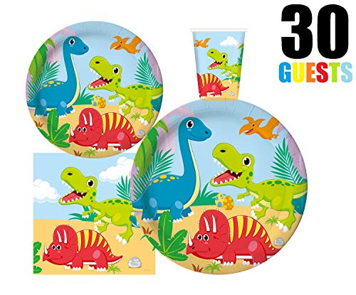 Serves 30 | Complete Party Pack | Dinosaur Birthday Party Supplies | 9