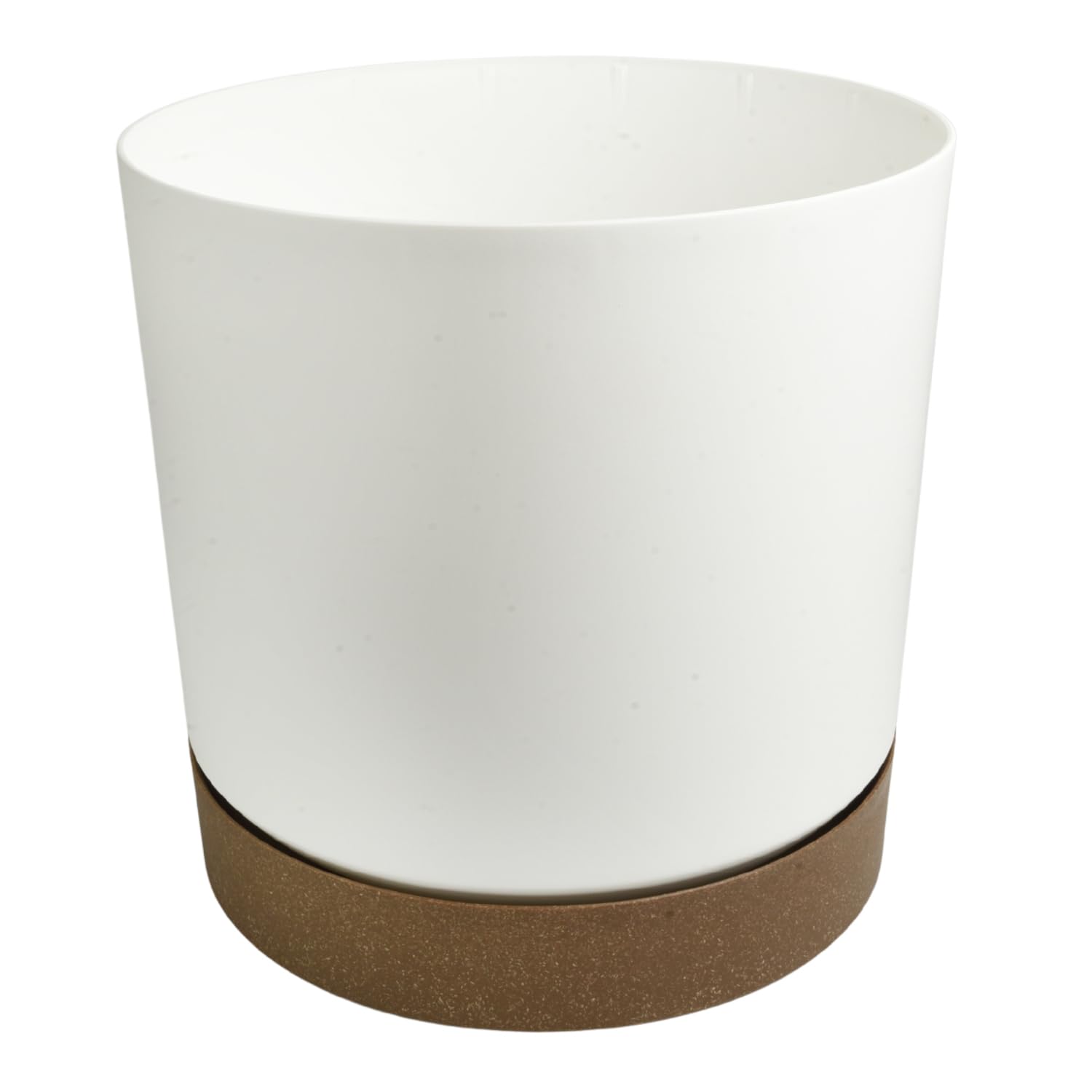 B2C Flower Pot Planter with Saucer Two Tone Matt Modern Decor Plastic Modern Cylindrical Planter with Drainage Holes Lightweight & Weather-Resistant Indoor & Outdoor (White, 1.2L (D128mm x H128mm))