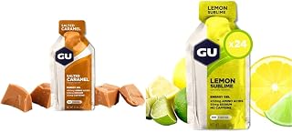 GU ENERGY Original Sports Nutrition Energy Gel, Salted Caramel, 24-Count & Gel, Lemon Sublime, 24-Count