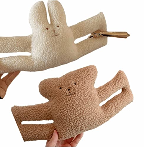 HiCollieドア ストッパー クッション 木製フィンガープロテクターウサギクマ人形 ぬいぐるみベビードア指はさみ 防止安全ロックドア用 扉 引き戸 引き出し 寝室用 (クマ)