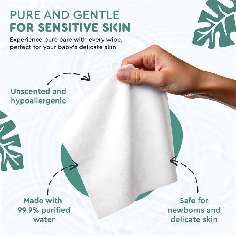 Miniatura 5 de Toallitas para bebé, 99.9% toallitas a base de agua, sin perfume e hipoalergénicas para pieles sensibles, sin fragancia, refrescantes, 60 unidades