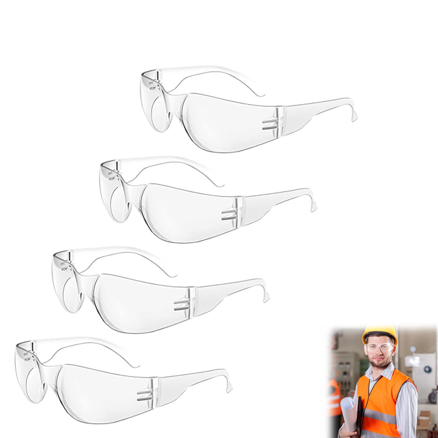 Joyzzz Clear Safety Goggles, 4 Pack Protective Eyewear for Men Women, Clear Safety Glasses, Scratch and Impact Resistant Protective Eyewear for Work, Lab, Construction, Dentistry, Biking