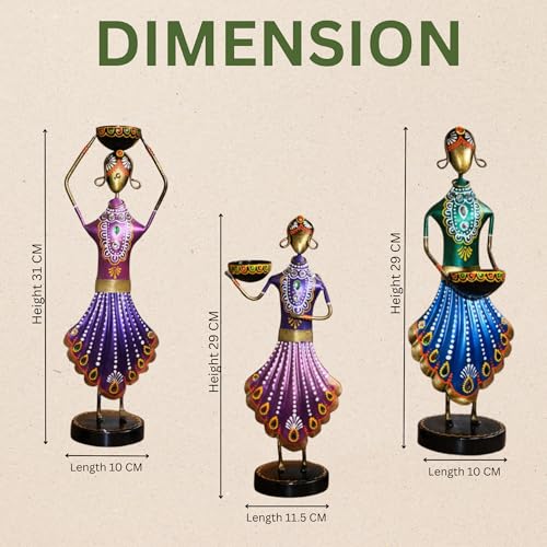 Image of CraftVatika Home Decoration Items for Living Room, Aesthetic Home Decor, Rajasthani Lady Tealight Candle Holder Showpiece for Living Room Tabletop Housewarming Wedding for Man Women