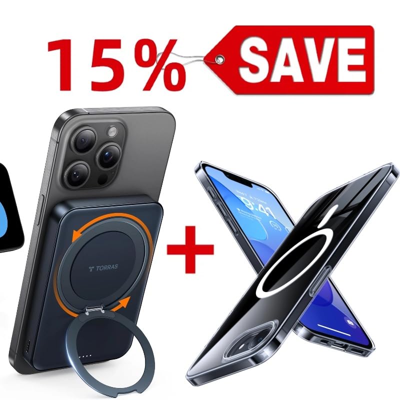TORRAS Magnetic Portable Charger Power Bank with Stand & Magnetic Case — Buy Together to Save 15%