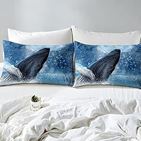 Castle Fairy Huge Whale Duvet Cover 3 Pieces,Bright Moon Oil Painting Comforter Cover for Youth Adult,Blue Ocean Marine… 513z3Oo0x L. SS280