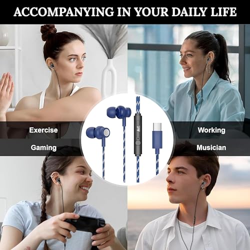 Image of BLAAST'C TypeC Wired Earphone with Powerful HD Mic for Clear Sound, Deep Bass Sound, HD Calling, in-Line Volume Control & Noise Cancellation Compatible with only TypeC Jacks in Mobiles-BLUE