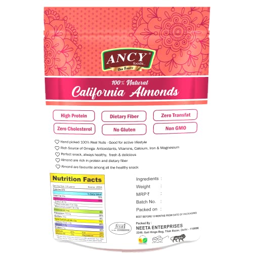 Image of Ancy Almonds 500 Grams (250 Grams X 2) - Raw, Whole And Delicious |Crunchy Texture without Sugar and Salt | Ideal for Snacking, Baking, Smoothies & Meal also for Healthy Lifestyle