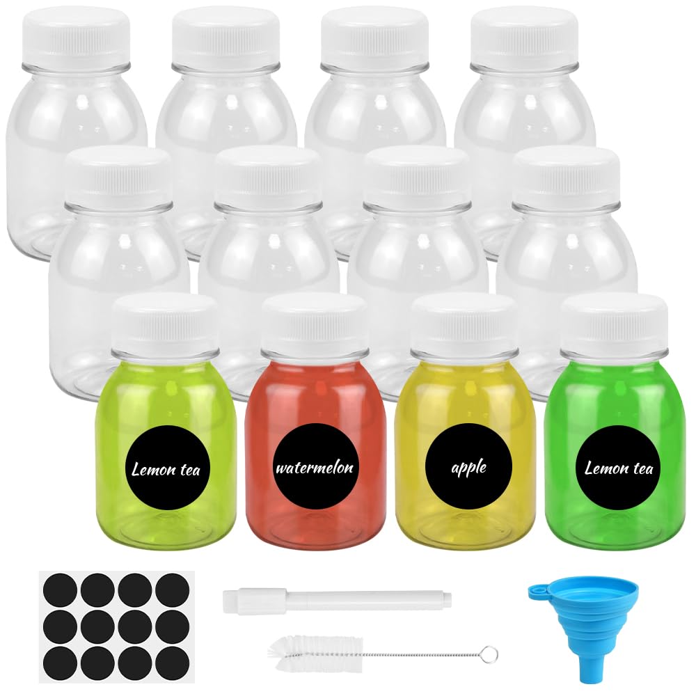 12 Bottigliette Di Plastica Per Bevande 60ml - Ideali Per Succo, Latte E Condimenti